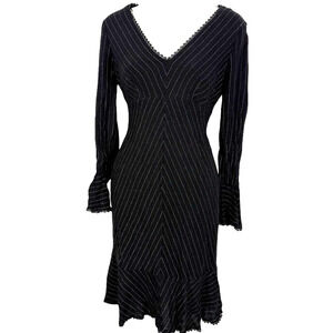 Adrianna Womens Long Bell Sleeve V-Neck Wool Blend Black Dress Empire Waist sz 6